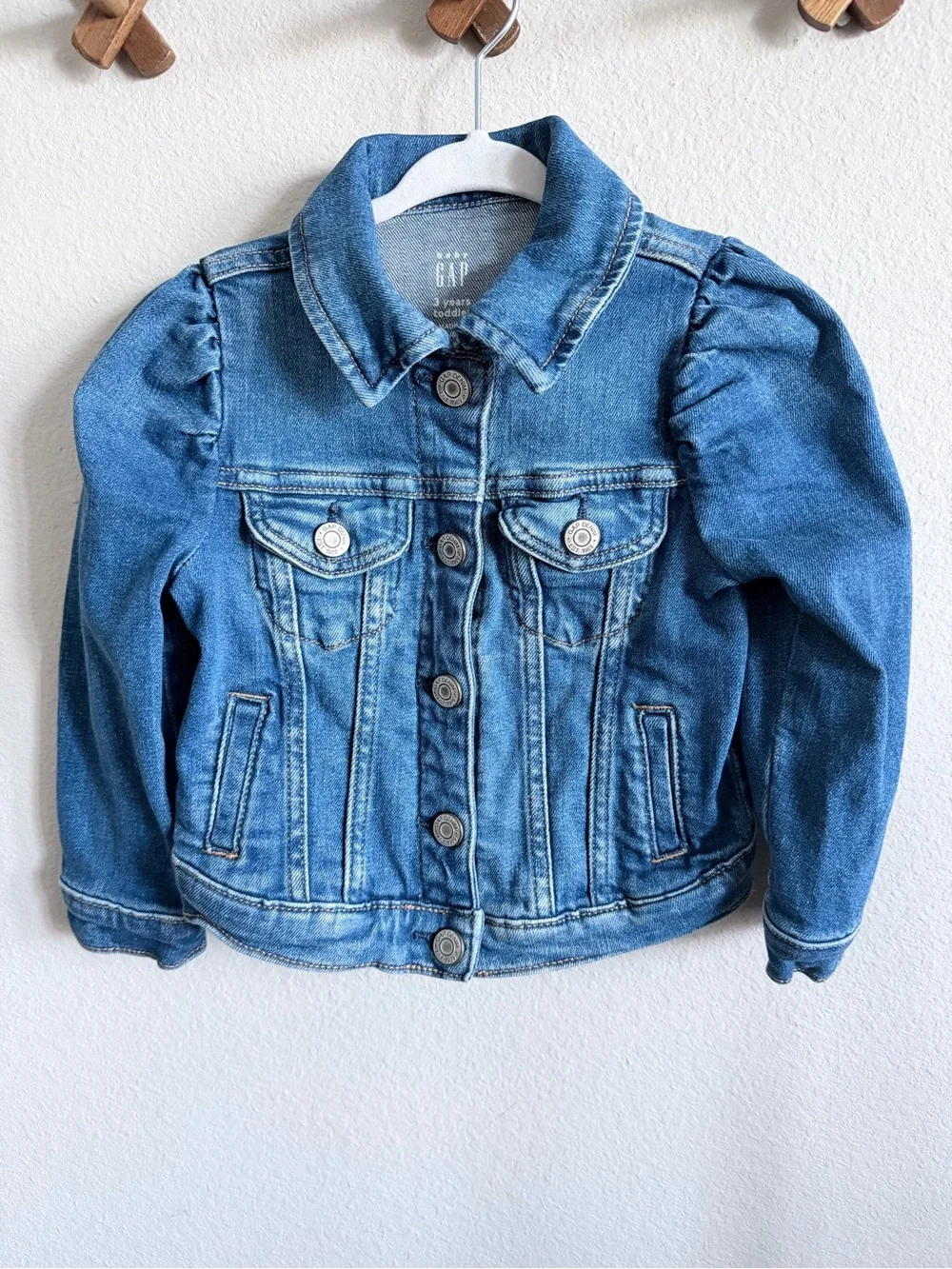 GAP Girls Blue Denim Jacket with Puff Shoulders Size 3